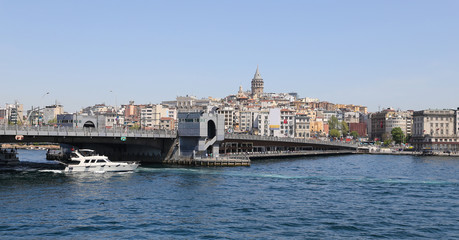 Fototapeta na wymiar Galata Bridge and Galat Tower in Istanbul City