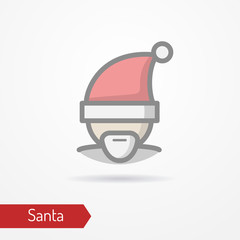 Santa Claus with beard or abstract person celebrating new year in festive hat. Man head isolated icon in flat style with shadow. Holiday vector stock image.