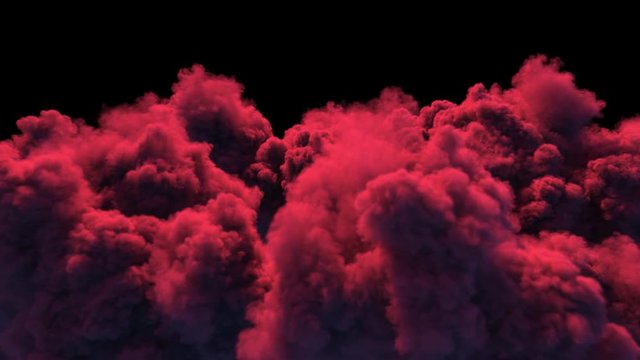 Rising dense clouds in red light (with alpha channel), Ready for compositing, isolated on pure black background, with alpha channel