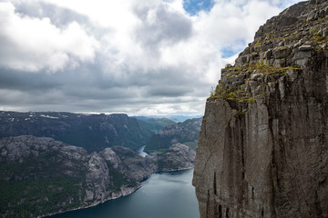 Preikestolen, or Pulpit Rock, a steep cliff in Norway.
