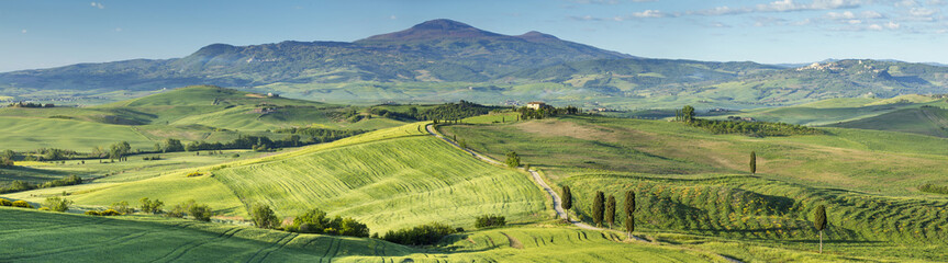 panoramic view to valley with gladiators road in Tuscany