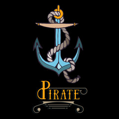 Logo nautical, marine, sail, anchor with rope.