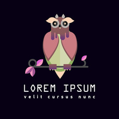 Flat illustration with owl. Background.