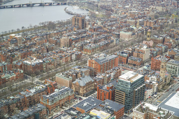 Wide angle aerial view over the city of Boston - BOSTON , MASSACHUSETTS - APRIL 3, 2017