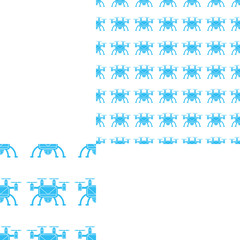Seamless pattern of blue drones on the white background with pattern unit.