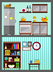 Set of vector interiors with furniture