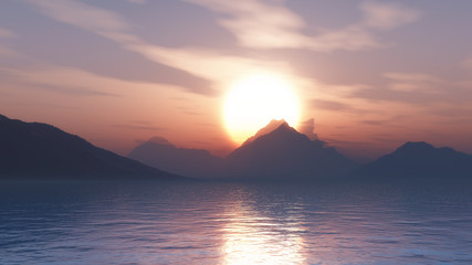 Fototapety  Góry 3D na tle zachodu słońca