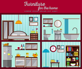 Set of vector interiors with furniture