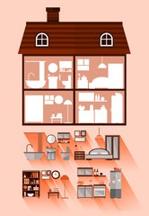 Flat illustration of house in cut