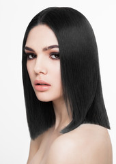 Beauty portrait model with shiny brunette hair