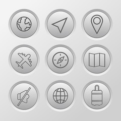Vector realistic isolated navigation buttons for decoration and app brand design. Concept of transportation, navigation and traveling.