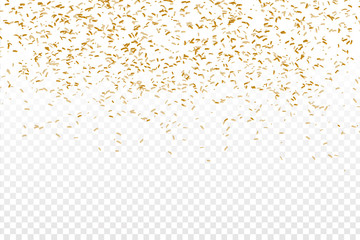 Vector realistic golden confetti on the transparent background. Concept of happy birthday, party and holidays. - obrazy, fototapety, plakaty