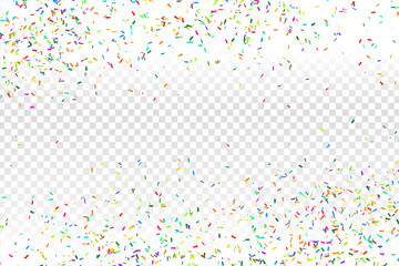 Vector realistic colorful confetti on the transparent background. Concept of happy birthday, party and holidays.