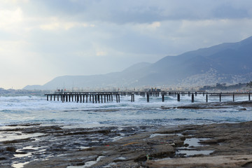 Fototapeta premium Seascape of meditteranean town in evening time