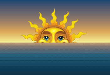 Sunrise or Sunset is an illustration of the sun rising or setting from behind the waves of the sea or ocean.