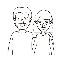silhouette caricature half body couple woman with short hair and bearded man vector illustration