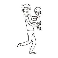 silhouette caricature full body man carrying a child vector illustration
