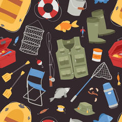Fishing outdoor vacation fun activity seamless pattern fishery hobby design vector illustration © partyvector