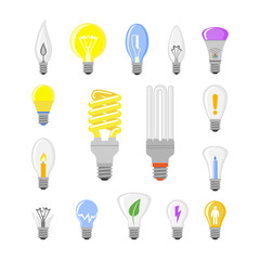 Cartoon lamp light bulb design flat vector illustration electric idea bright graphic solution concept.