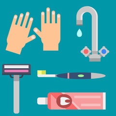 Bath equipment icons modern shower colorful illustration for bathroom interior hygiene vector design.