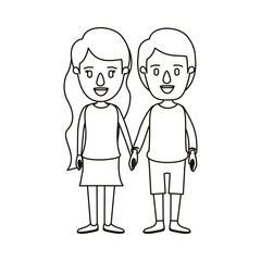 silhouette caricature full body couple in casual clothing vector illustration