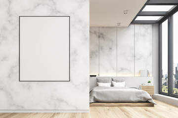 Marble bedroom with poster, front
