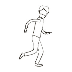 Fototapeta na wymiar blurred silhouette cartoon full body faceless man bearded running vector illustration