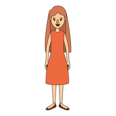 color image caricature full body woman with long hair and dressed vector illustration