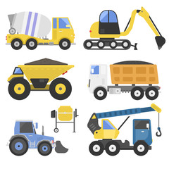 Naklejka premium Construction delivery truck transportation vehicle mover road machine equipment vector.