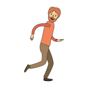 color image caricature full body man bearded running vector illustration
