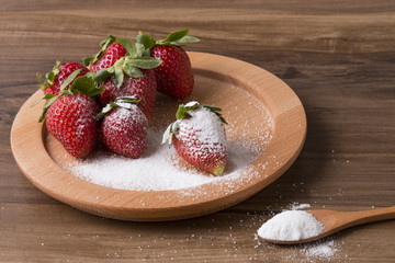 fresh strawberryon wood bowl