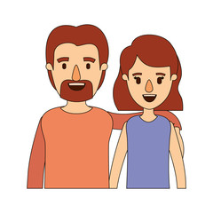 color image caricature half body couple woman with short hair and bearded man vector illustration