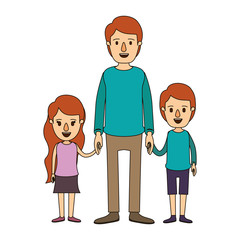 color image caricature full body man taken hand with girl and boy vector illustration