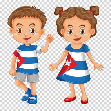 Boy and girl wearing shirts with Cuba flag
