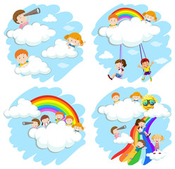 Happy children playing on rainbow