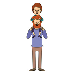 color image caricature bearded father with boy on his back vector illustration