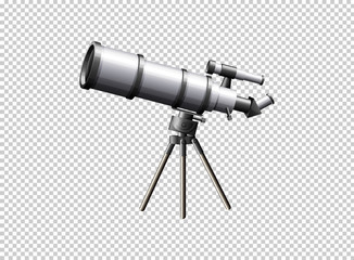 Modern telescope on transparent background