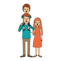 color image caricature family mother and father with boy on his back vector illustration