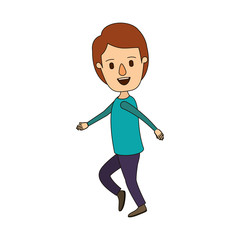 color image caricature full body guy with hairstyle dancing vector illustration