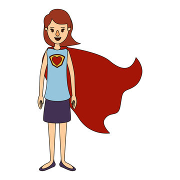 color image caricature full body super hero woman with short hair and cap vector illustration