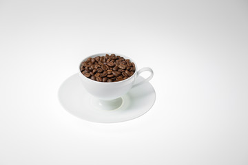 Coffee beans with in coffee cup on white background