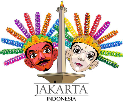 Vector Ondel-ondel, illustration a pair of giant mask, typical of Jakarta