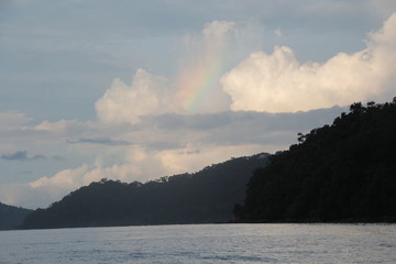 View of Santobong with a rainbow in background. Borneo Malaysia.
