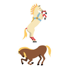 Horse pony stallion isolated different breeds color farm equestrian animal characters vector illustration.