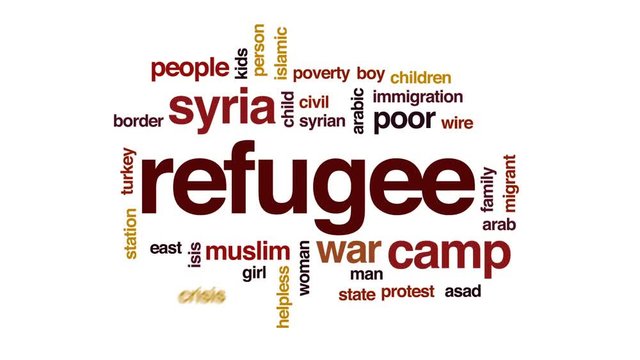 Refugee animated word cloud, text design animation.