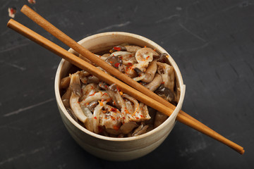 Asian food. Tasty salad with mushrooms