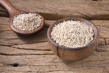 Grains of quinoa on wood - Chenopodium quinoa