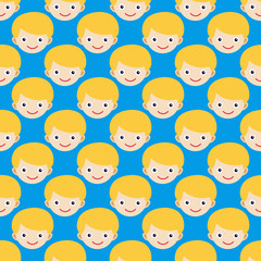 Boy face seamless pattern expression cute teenager cartoon character and happyness little kid flatvector illustration.