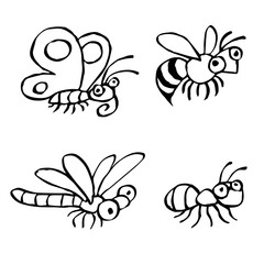 Funny cartoon insects. Vector illustration.