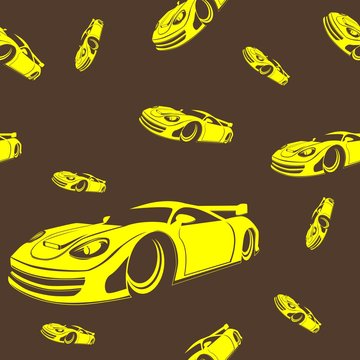 Editable Flat Monochrome Sporty Cars Vector Illustration Seamless Pattern for Creating Background and Decorative Element of Transportation or Car Racing Related Design